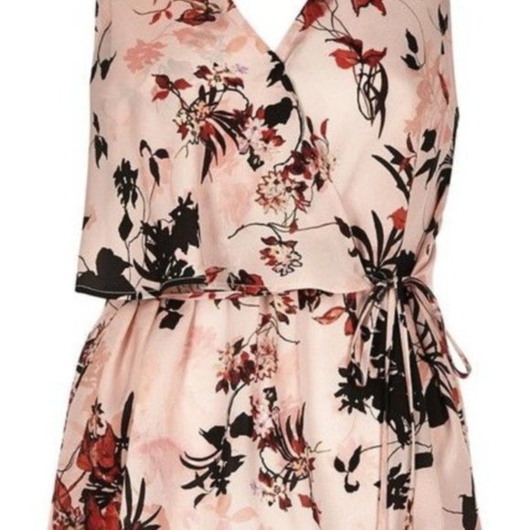 River Island Pink Floral Silky Sleeveless Wrap Blouse with Ties, size UK 8 - Picture 2 of 4